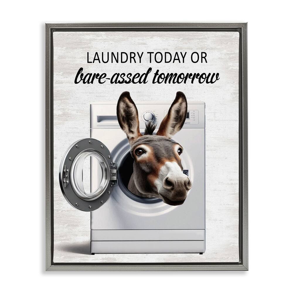 Stupell Sassy Laundry Donkey Pun Framed Floater Canvas Wall Art Design By Lettered and Lined