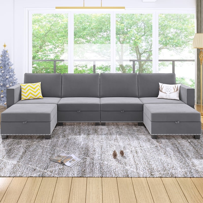 Mixoy 6-Seater Transferable Position Free Combination Sectional Sofa with Storage - Light Grey