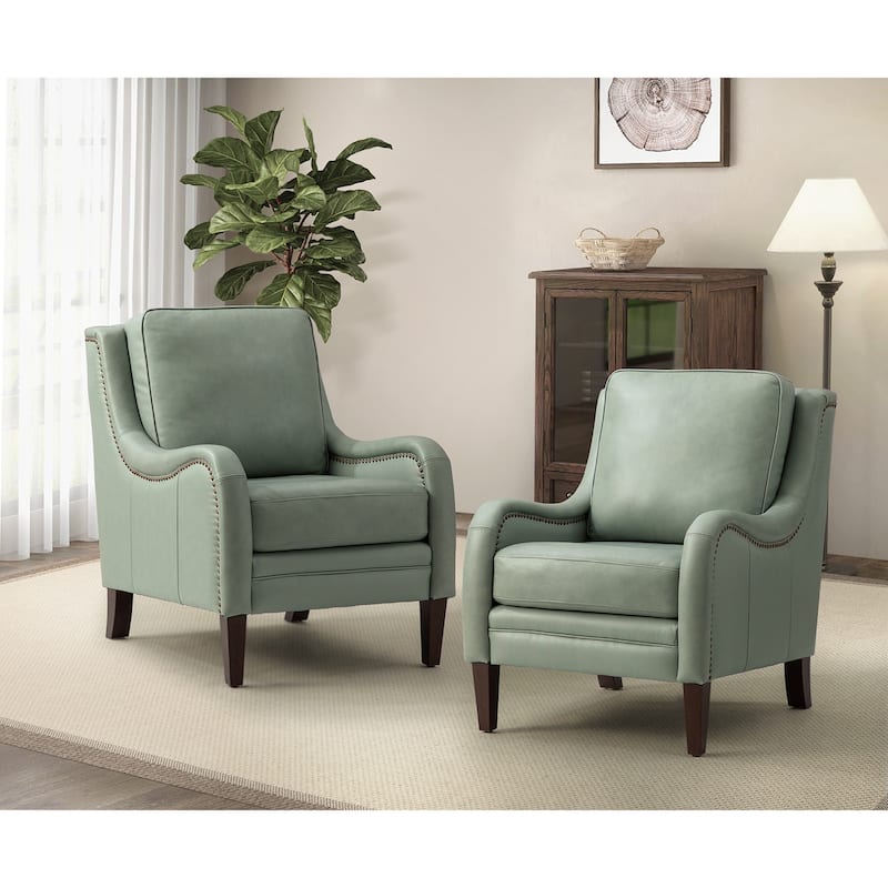 Pascual Comfy Living Room Armchair Set Of 2 with Solid Wood Legs - SAGE
