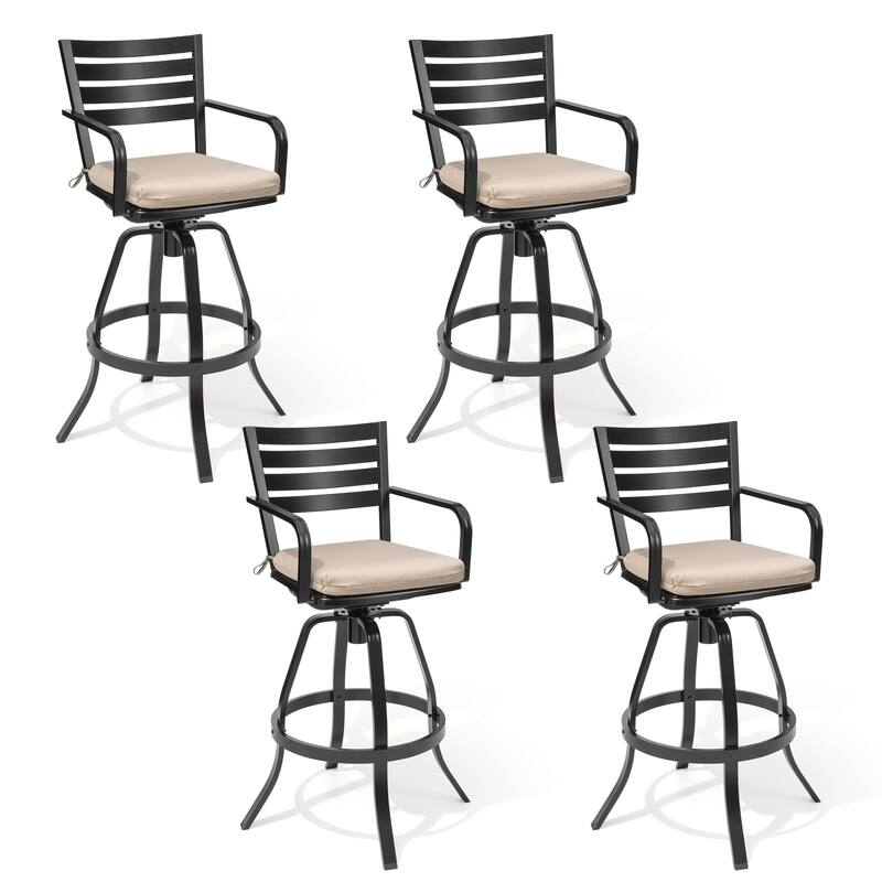 Crestlive Products Outdoor Outdoor Cast Aluminum Swivel Bar Stools with Sunbrella Cushion - Canvas Antique Beige - 4PC