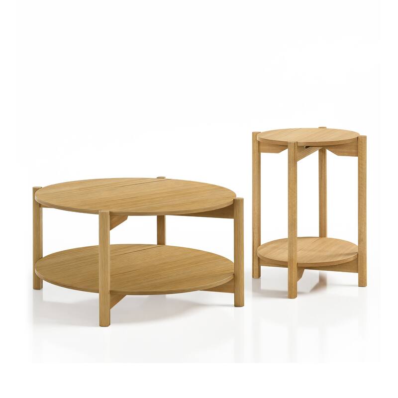 Furniture of America Rovion 2-Piece Round Wood Coffee Table Set with Open Bottom Shelf