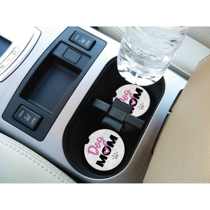 Counterart Absorbent Stoneware Car Coaster, Dog Mom, Set of 2 - 2.5