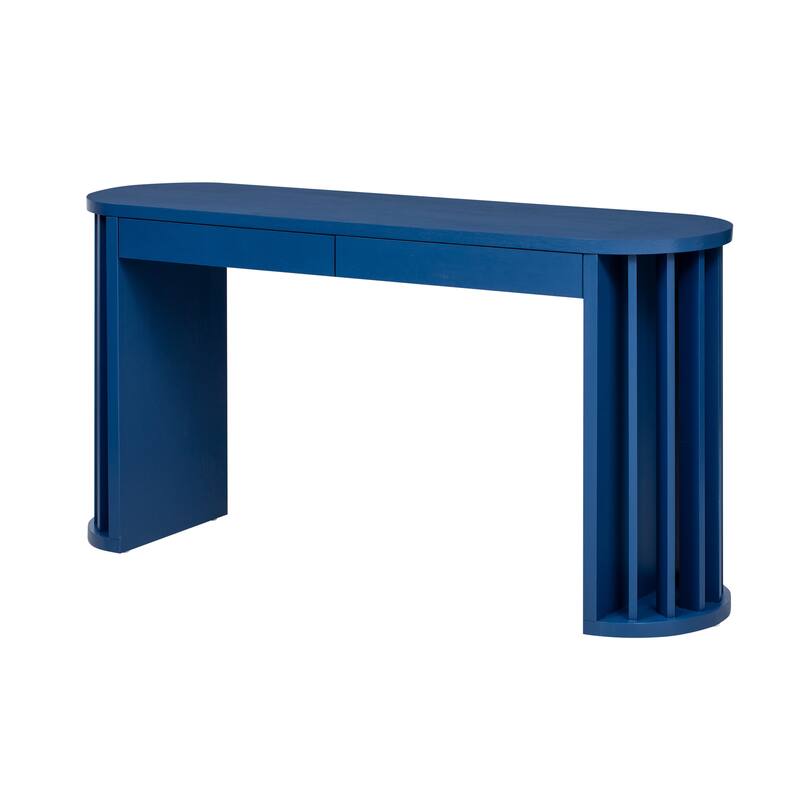59-inch Long Console Table,Oak Veneer Sofa Table,Curved and Straight Line Design,Behind the Couch
