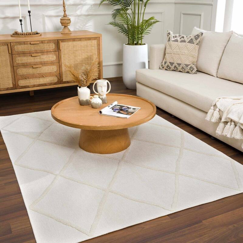 Hauteloom Amani Living Room, Bedroom Machine Washable Area Rug - White, Off White - 2' x 2'10"
