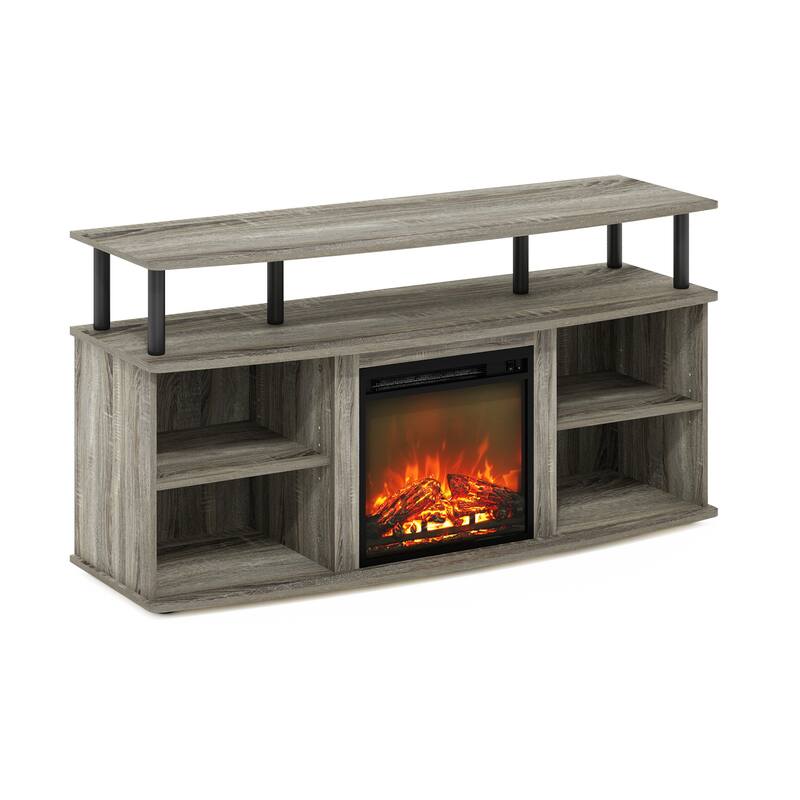 Furinno Jensen Open Shelving Storage Fireplace Entertainment Center for TV up to 55 Inch - French Oak Grey/Black