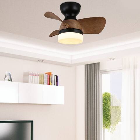 20" Reversible Outdoor Ceiling Fan Matte Black Wood Light - 20in