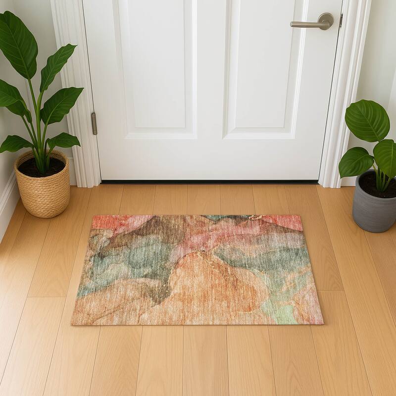 Premium Washable Super Soft Abstract Watercolor Mayfield Rug - Coral - 1'8" x 2'6"