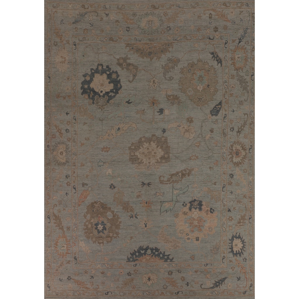 Vegetable Dye Grey Oushak Turkish Rug Hand-Knotted Bedroom Wool Carpet - 9'0"x 12'0"