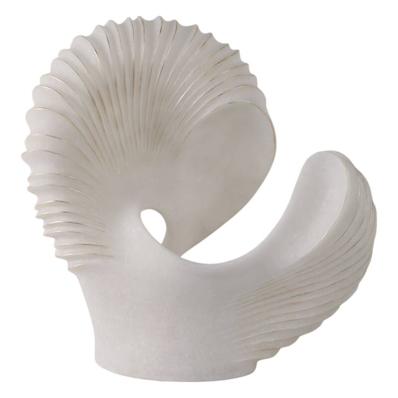 Polyresin Abstract Sculpture Modern Shell Form Home Decor - 14" White - 14" x 6.25" x 14.25"
