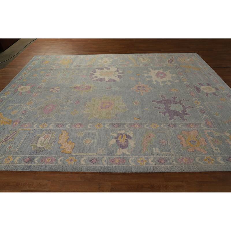 Hand Knotted Oriental 100% Wool Carpet Transitional All-Over Navy Blue & Blues Oushak Area Rug - 9' 11'' X 8' 2''