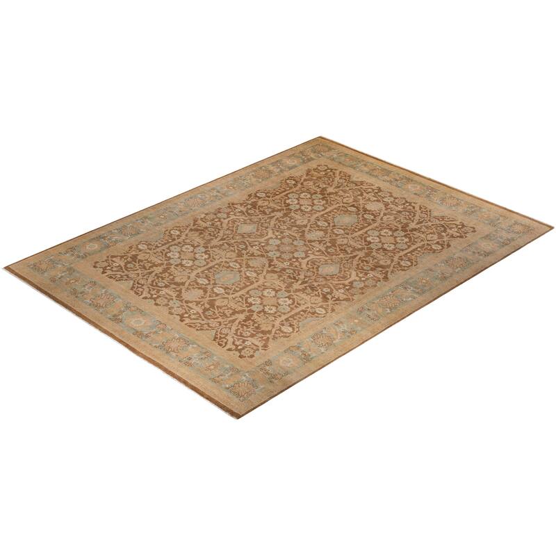 Overton Hand Knotted Wool Vintage Inspired Modern Contemporary Eclectic Brown Area Rug - 9' 0" x 11' 10"