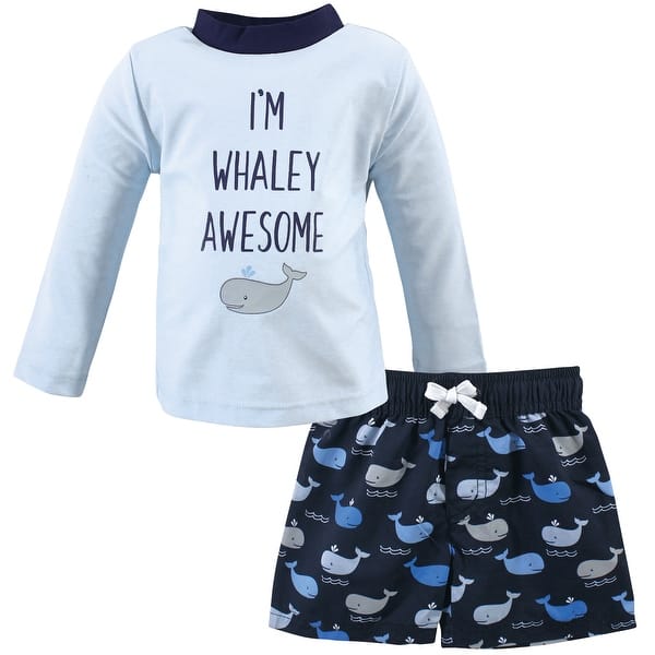 slide 1 of 1, Hudson Baby Infant Boy Swim Rashguard Set, Whaley Awesome 12-18 Months - Whaley Awesome