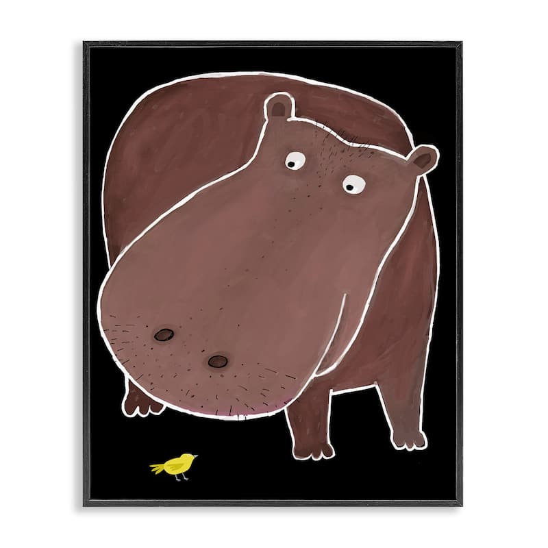 Stupell Hippo & Bird on Black Framed Giclee Art Design By Carla Daly - 24 x 30 - Black