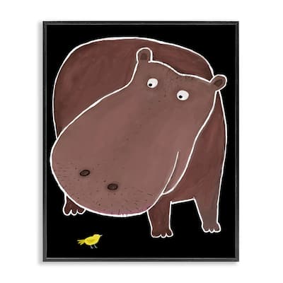 Stupell Hippo & Bird on Black Framed Giclee Art Design By Carla Daly