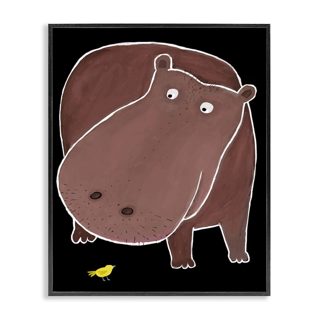Stupell Hippo & Bird on Black Framed Giclee Art Design By Carla Daly