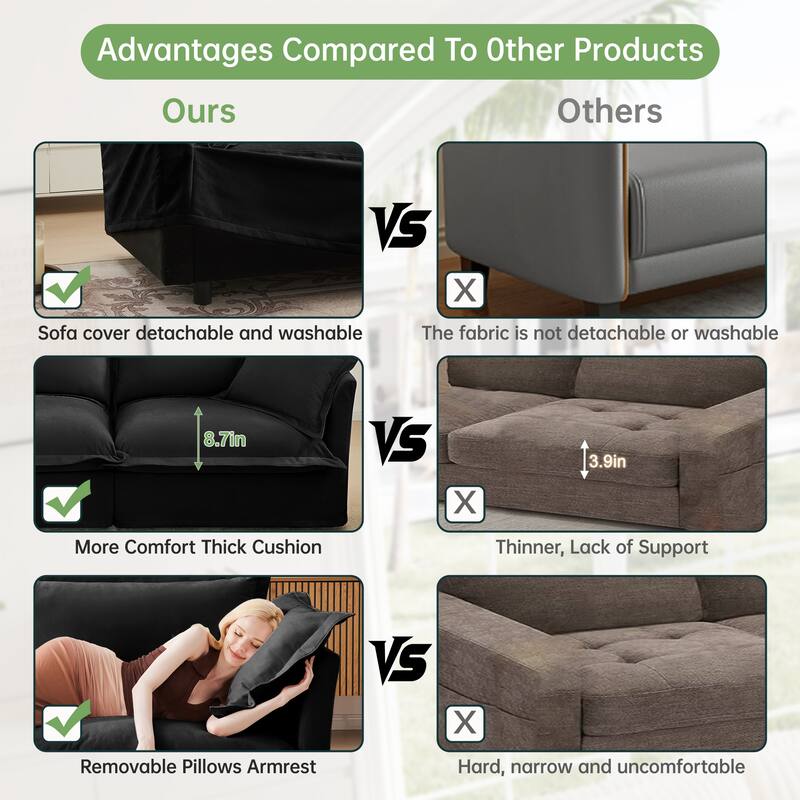 Wide & Deep 4- Seat Slipcovered U-Shape Chenille Sectional Sofa Couch