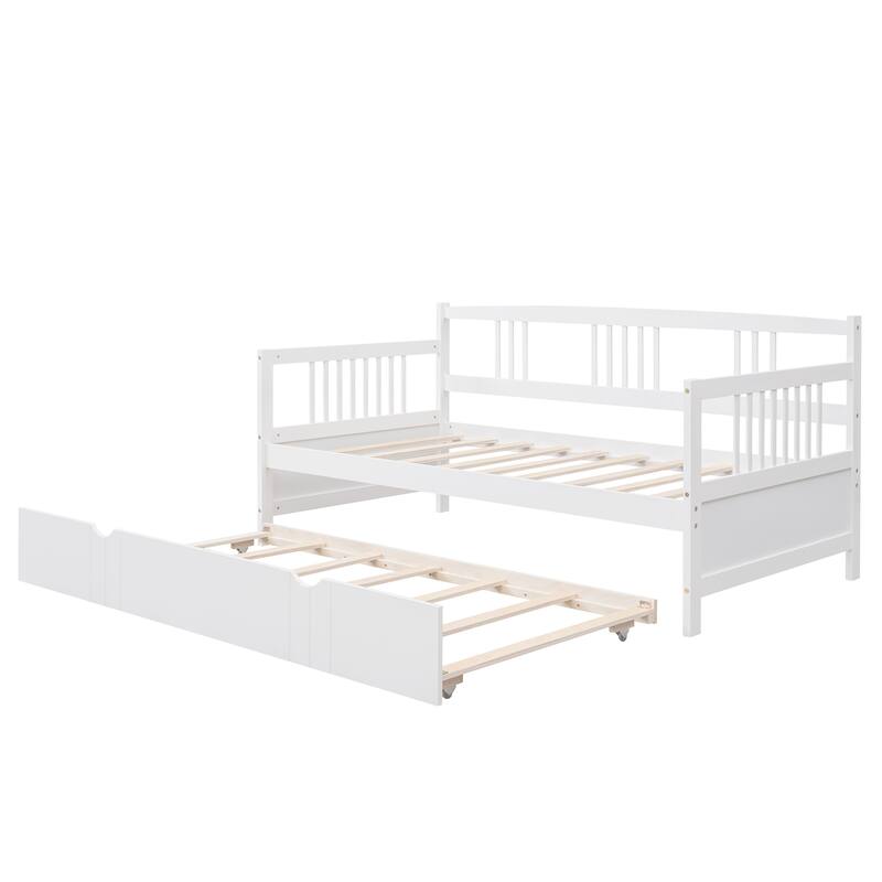 White Twin Size Wood Daybed with Trundle, Multi-Functional Furniture for Small Spaces