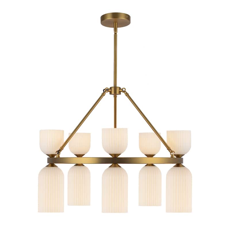 Alora Lighting CH442626 Nelly 10 Light 26" Wide Chandelier with Ribbed - Brushed Gold / Glossy Ribbed Opal Glass