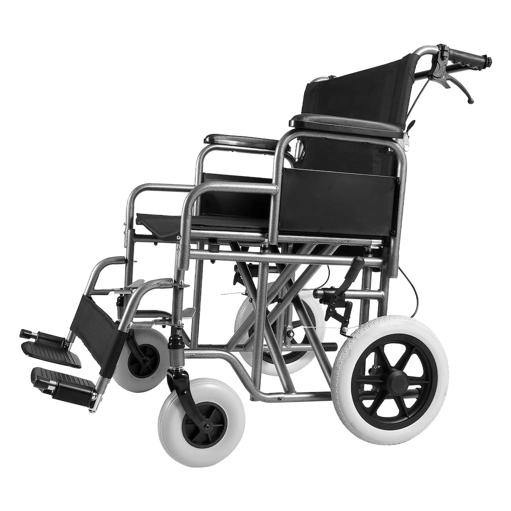 Wheelchair, Carbon Steel Transport Chair for Adults, Foldable Wheelchair with Armrest, Self-locking Brake