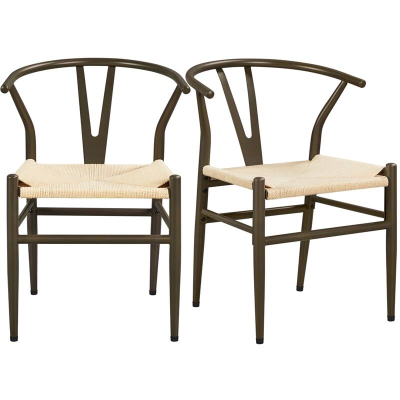 Yaheetech Modern Weave Y-Shaped Dining Chair with Solid Metal Frame - Brown
