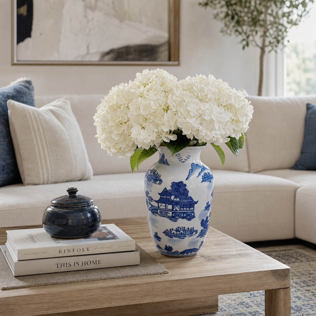 Traditional Chinoiserie Ceramic Flower Vase for Console Table
