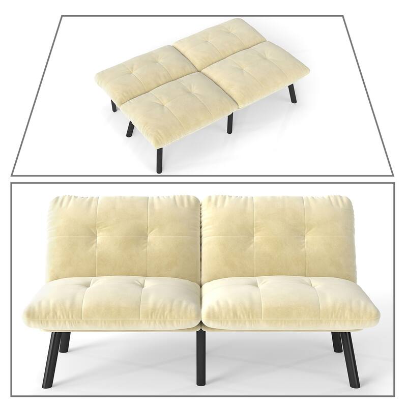 Classic Velvet Upholstered Convertible Futo Sofa Bed with Adjustable Split Backrest
