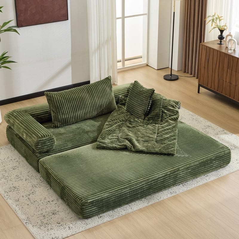 Modern King Size Convertible Sleeper Sofa Stackable Corduroy Sofa Bed