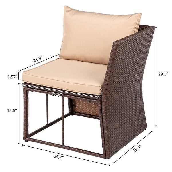 dimension image slide 3 of 6, 8-Piece Set Outdoor Rattan Dining Table And Chair Brown with Cushion