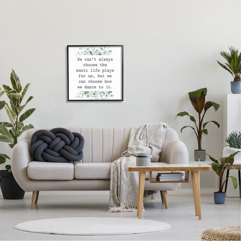 Stupell Inspirational Music Life Quote Mixed Botanicals Arrangement Framed Wall Art, Design by Lettered and Lined - White