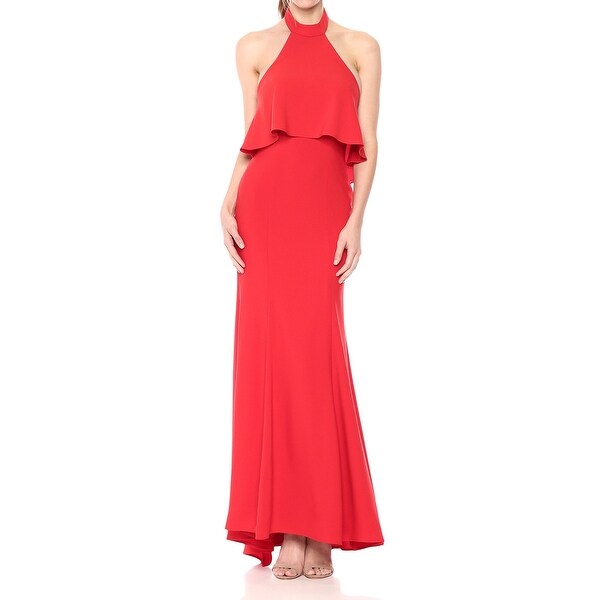 xscape red ruffle dress