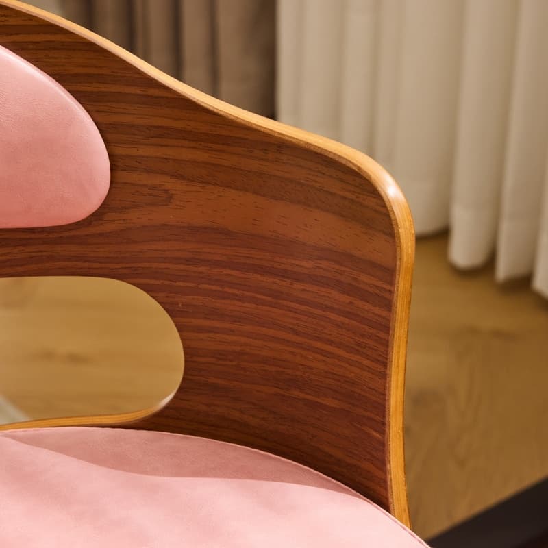 Ring-Shaped Wooden Back Office Chair With Foot Spikes And Wheels