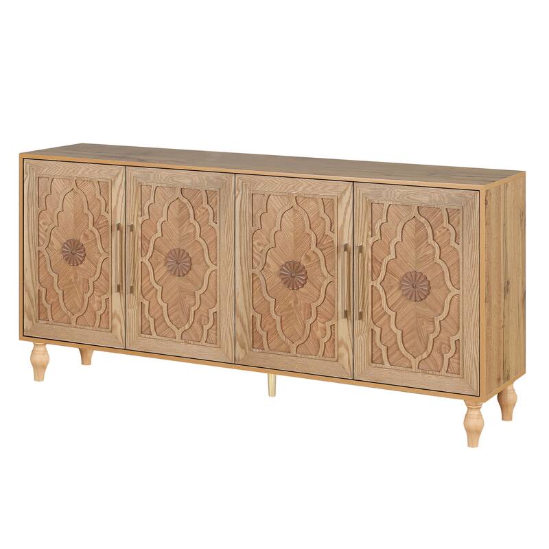 Carved Flower Door Large Storage Cabinet Sideboard Buffet