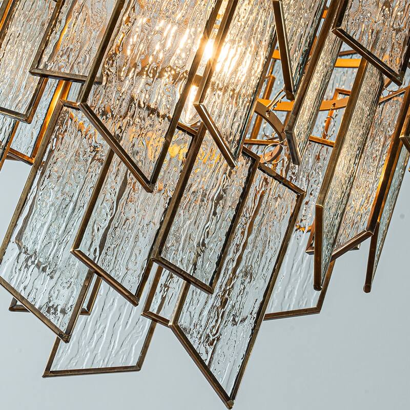 6/9-Light Luxury Water Ripple Glass Chandelier Pendant Light Modern Brass Frame Lighting Fixture for Dining Room Living Room
