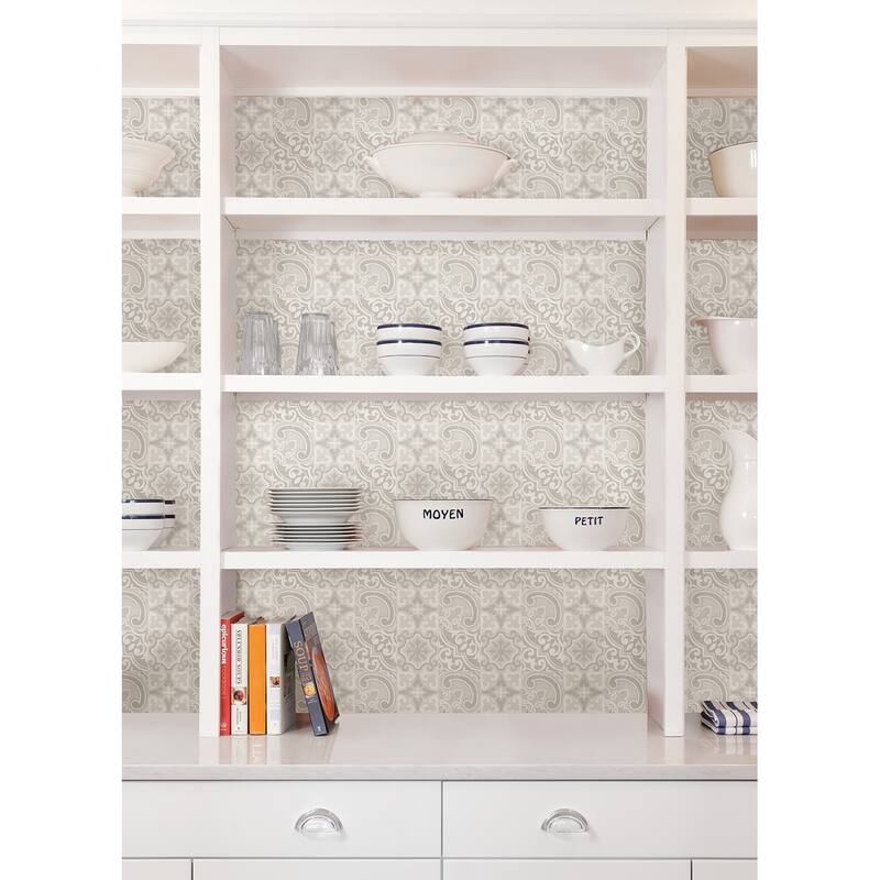 WallPops Holly Warm Grey Embossed Peel & Stick Backsplash Tiles