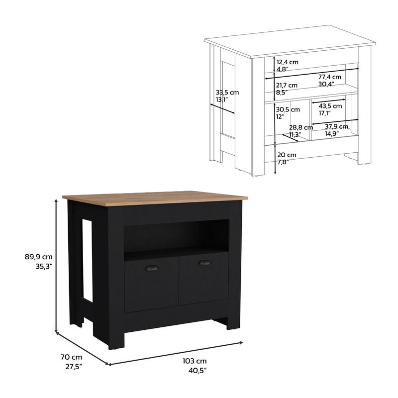 Floyd Kitchen Island 35" H , whit 2 doors, 3 shelves