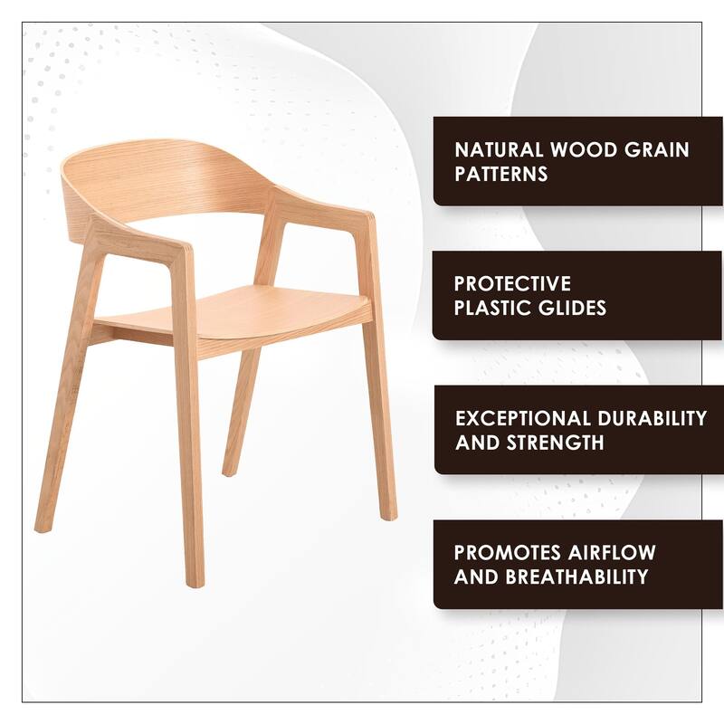 Dining Chair in Oak Wood with Open Back Design and Armrests Set of 2 Rivo Series