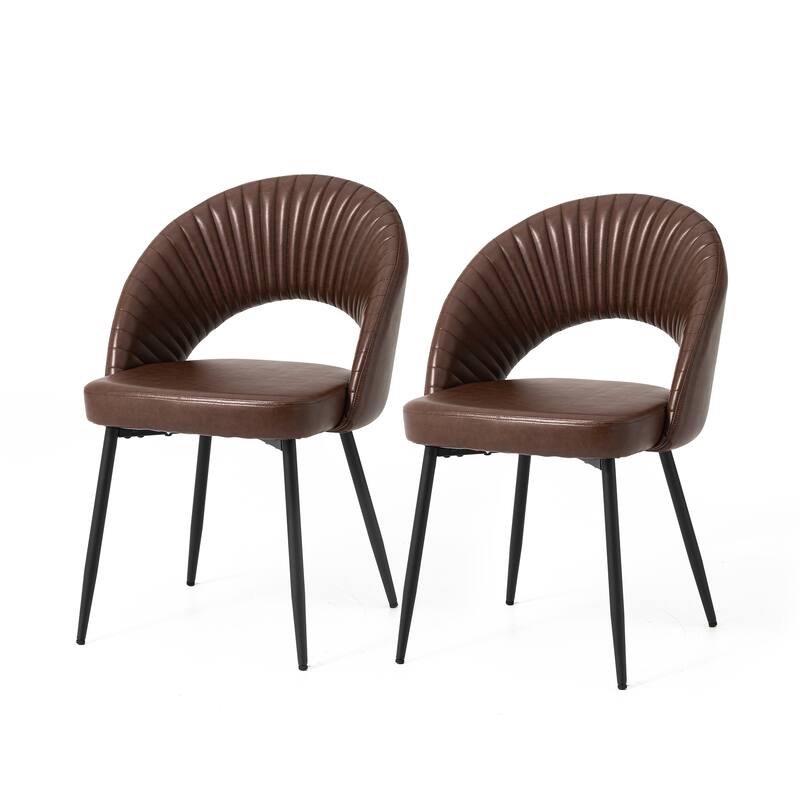 Glitzhome Set of 4 Faux Leather Upholstered Side Dining Chairs with V-shaped Wood Legs