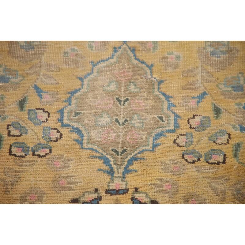 Hand Knotted Oriental 100% Wool Carpet Traditional Floral Yellow & Gold Mashad Area Rug - 12' 6'' X 9' 7''