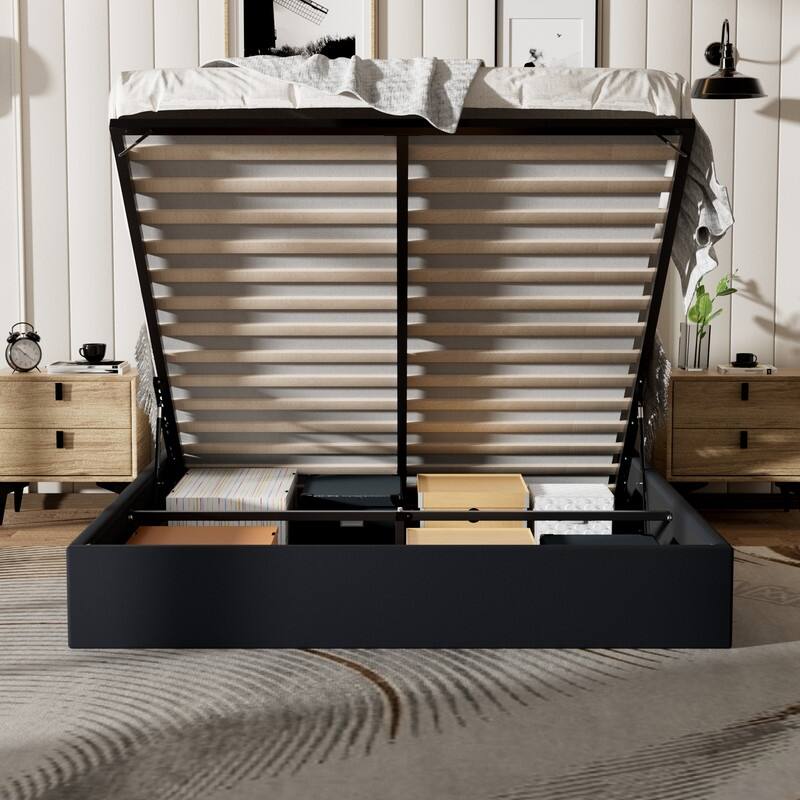 Plywood Frame Upholstered Platform Bed with Lift-up Storage