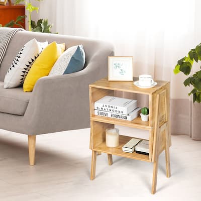Nightstand Set of 2 Bamboo Stackable Bedside Table with Storage Shelf