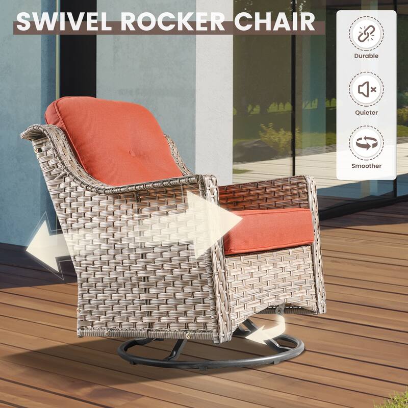 OVIOS 6 Pieces Outdoor Wicker Swivel Chair Set With Solar-Powered Coffee Table