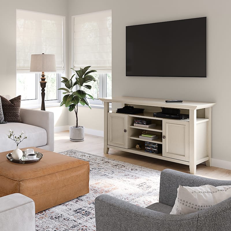 WYNDENHALL Halifax 54 inch Wide Solid Wood Transitional TV Stand - 54'' W x 18.9'' D x 31.9'' H - Antique White