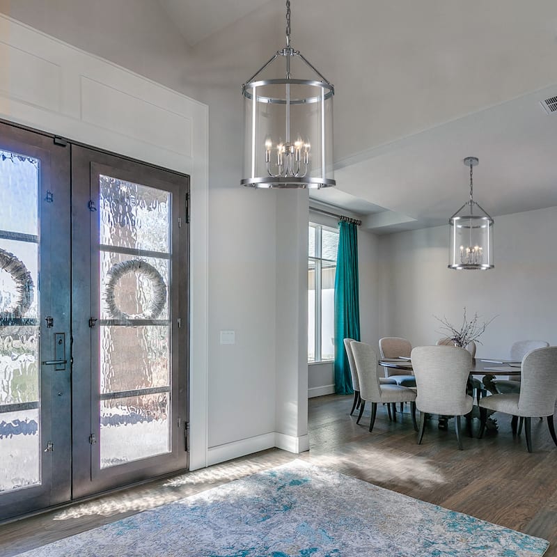 4 - Light Farmhouse Lantern Glass Drum Chandelier for Entryway