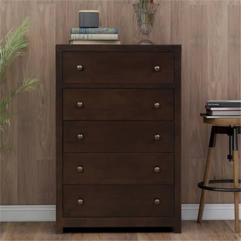 AOOLIVE Vintage Aesthetic 5 Drawers Solid Wood Chest in Rich Brown