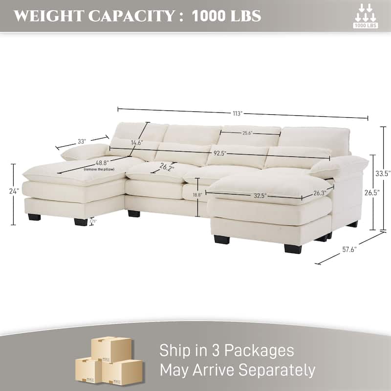 Ouyessir Soft Chenille Fabric U-shaped Sectional Sofa Set with Doudle Layer Cushion