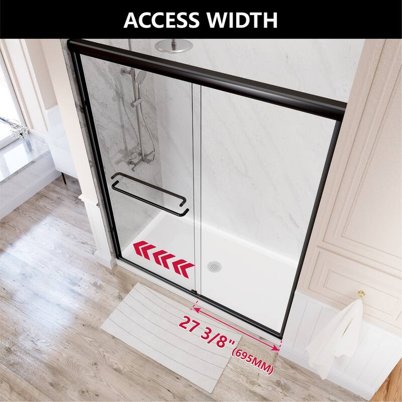 i-Homare 59'' W X 72'' H Semi-Frameless Double Sliding Shower Door with 2 Towel Bars