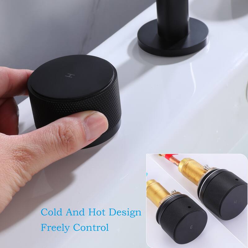 Modland Bathroom Faucet Widespread Matte Black Solid Brass 2-Knob Handle for Sink 3 Holes