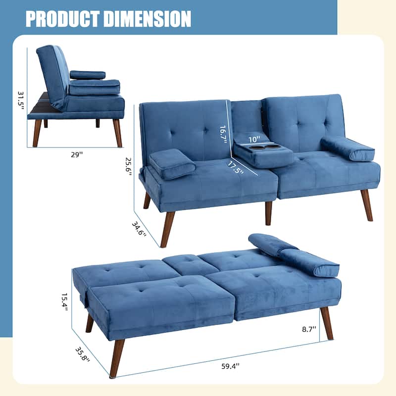 Futzca 60" Small Loveseat, 3 in 1 Cute Convertible Sofa Bed