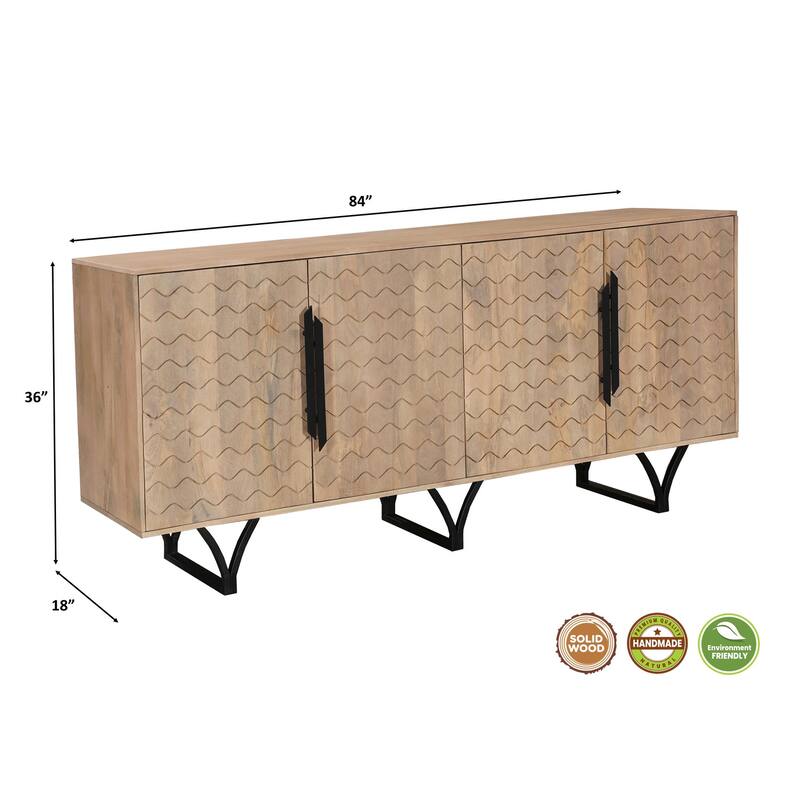 Sydney 4-door Geometric Pattern Solid Wood Sideboard