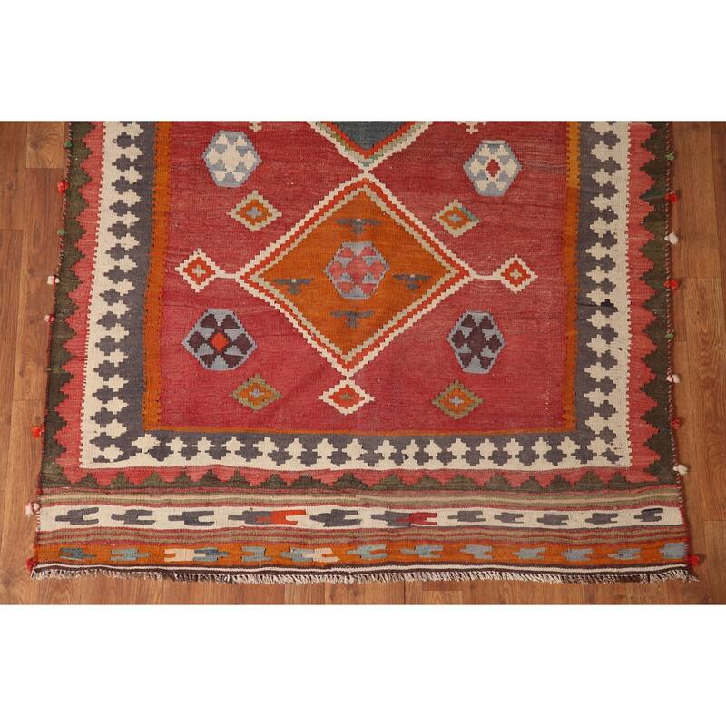 Kilim Qashqai Persian Vintage Area Rug Flatweave Wool Carpet - 4'6" x 7'9"